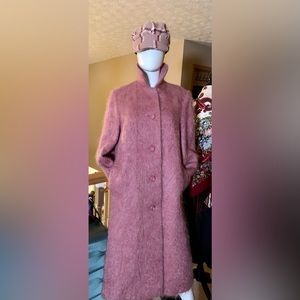 Andrew Stewart 
Gorgeous Mohair & Wool Soft Lined Long Pea-Coat. Vintage Rose.